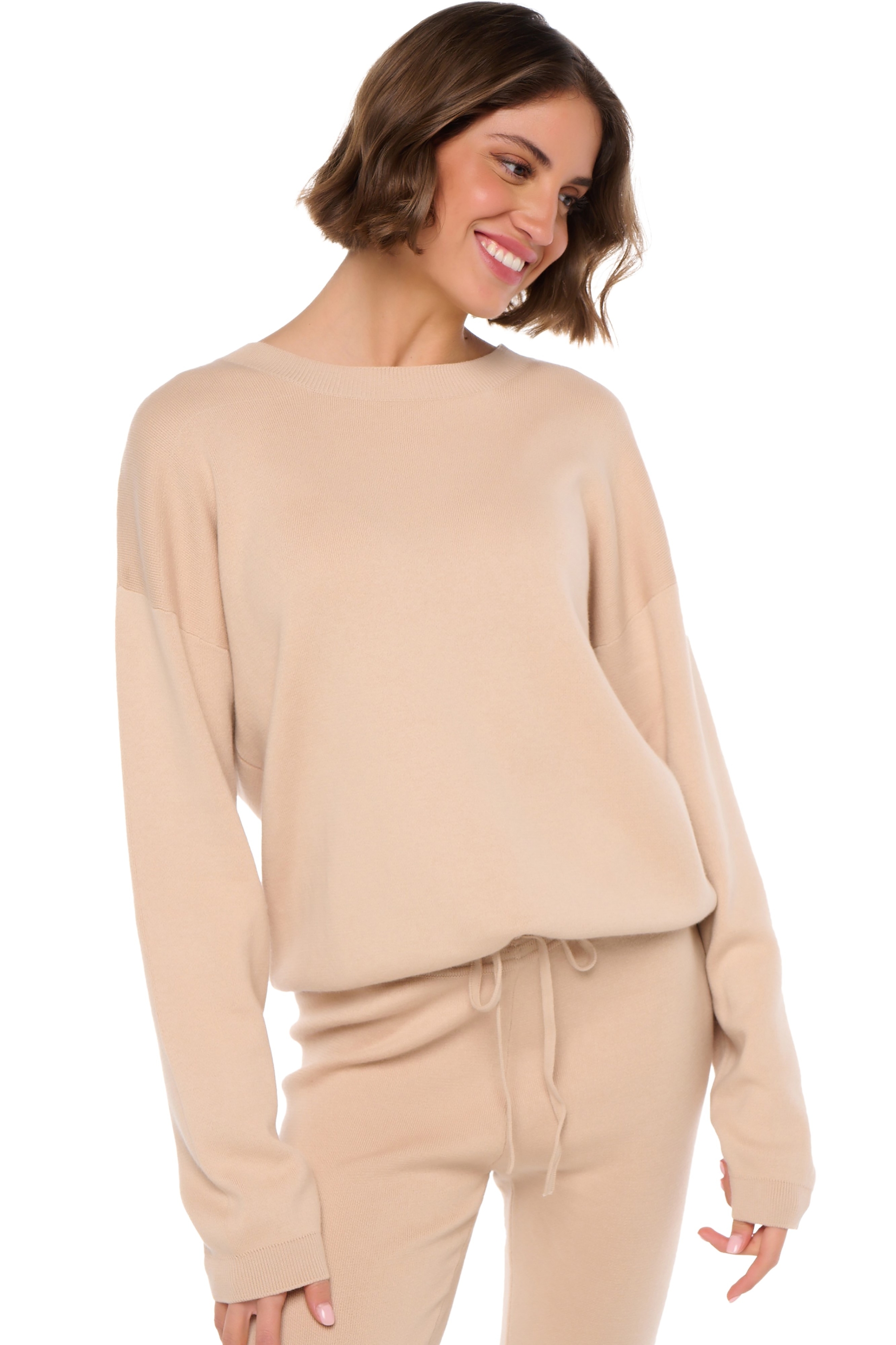 Cashmere & Cotton ladies round necks stormie powder powder s